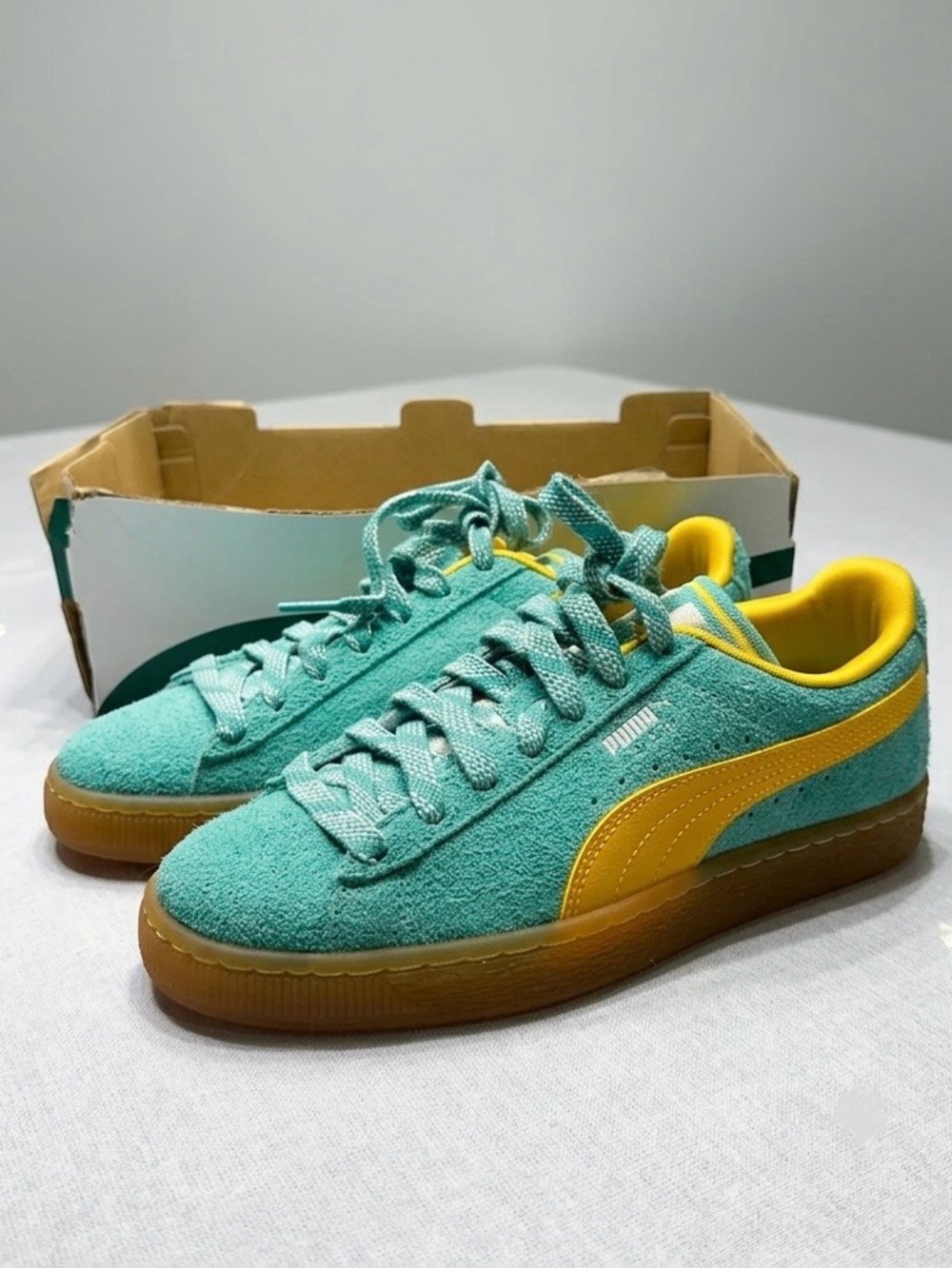 Puma Suede Supertifo Jade Frost-Gum Yellow & Teal Sneakers New